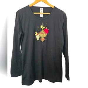 Needy Me Black Long Sleeve Shirt with Festive Reindeer Size XL